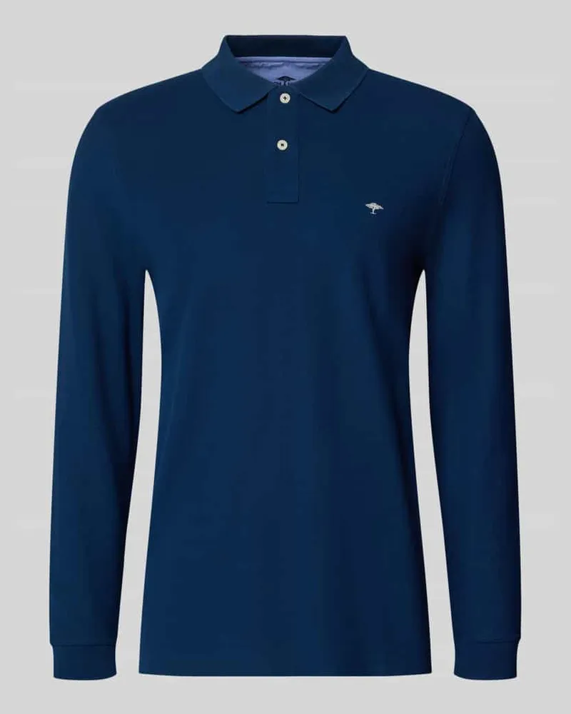 Fynch-Hatton Regular Fit Langarm-Poloshirt mit Label-Stitching Marine