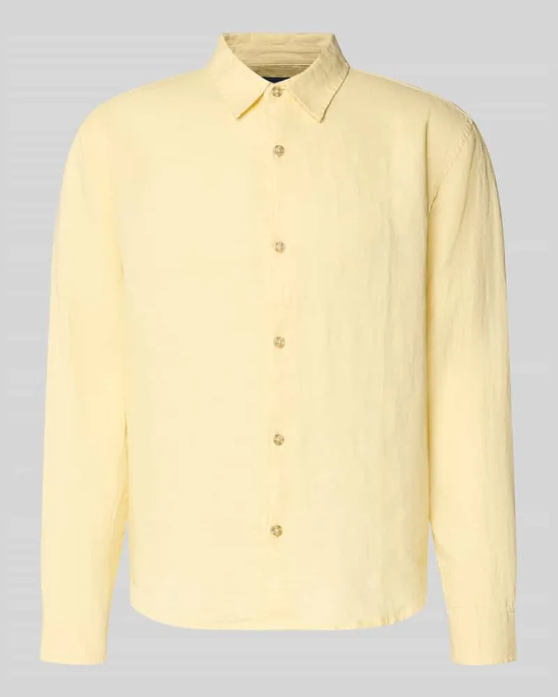 GAP Regular Fit Leinenhemd mit Kentkragen Hellgelb