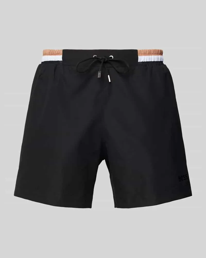 HUGO BOSS Relaxed Fit Badeshorts mit Label-Print Modell 'Atoll Black