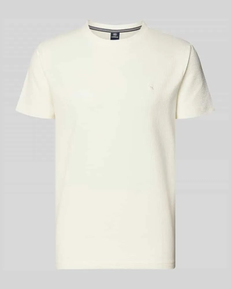 Lerros T-Shirt mit Strukturmuster und Logo-Stitching Weiss