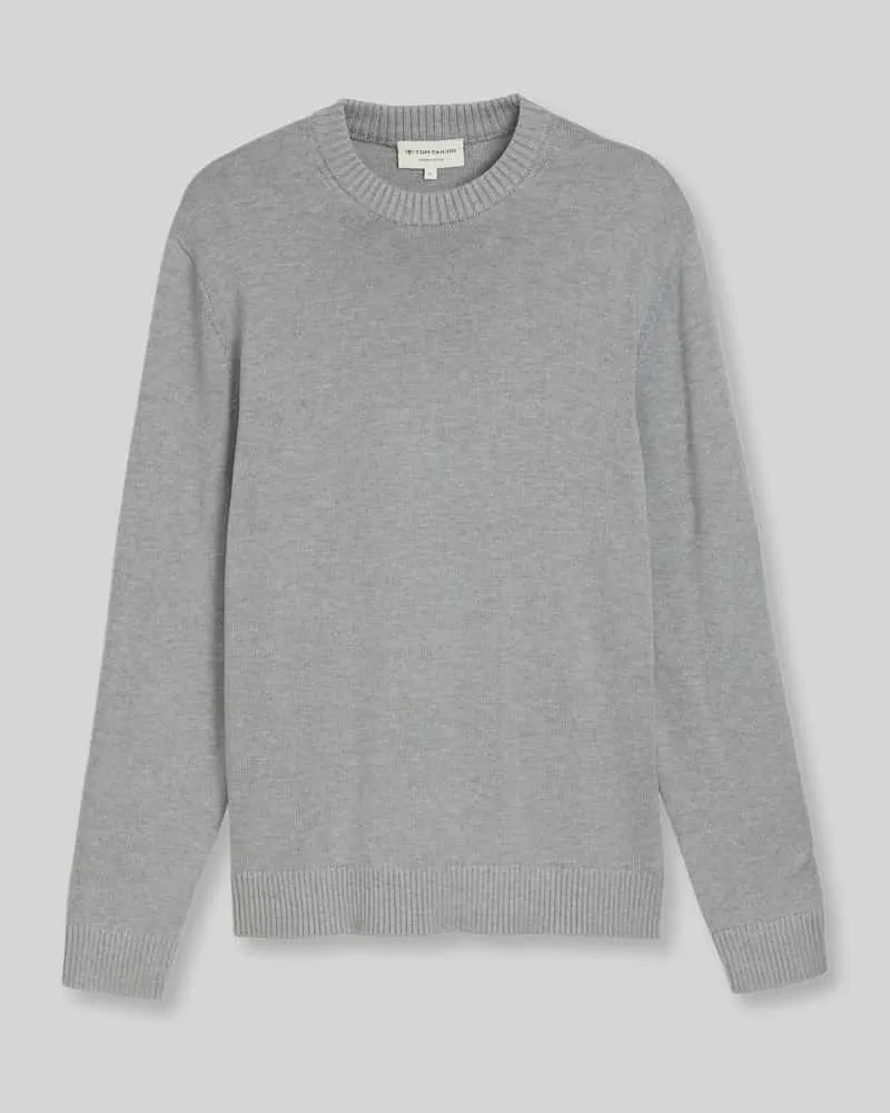Tom Tailor Regular Fit Pullover aus reiner Baumwolle Mittelgrau