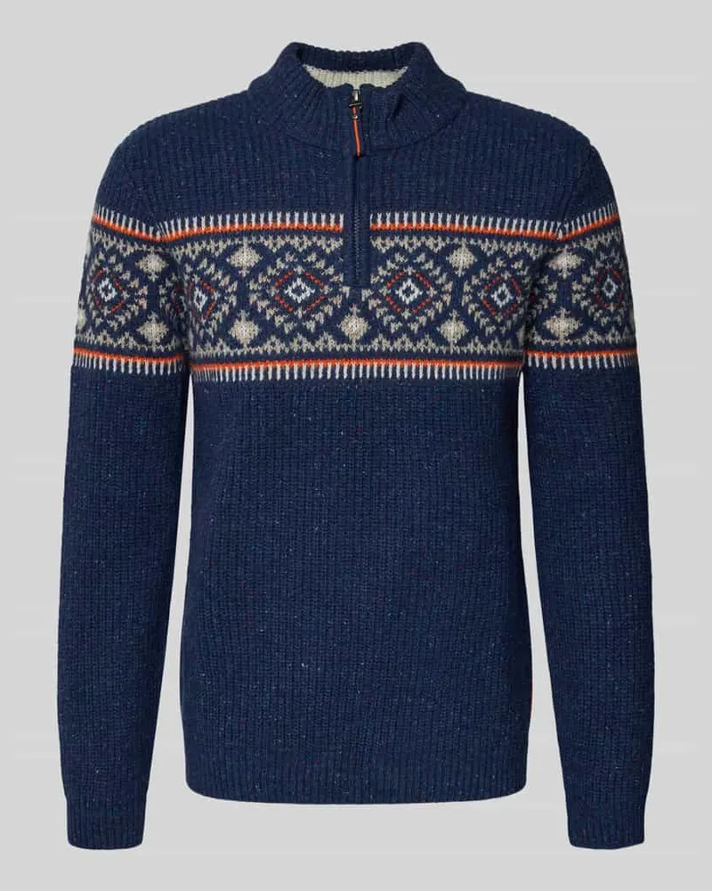 Ragman Norwegerpullover aus Woll-Mix mit Troyer-Kragen Marine