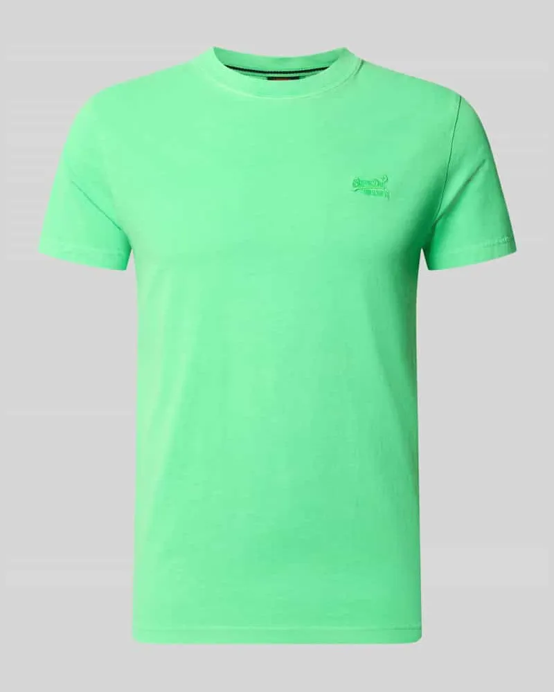 Superdry. T-Shirt mit Rundhalsausschnitt und Label-Stitching Neon