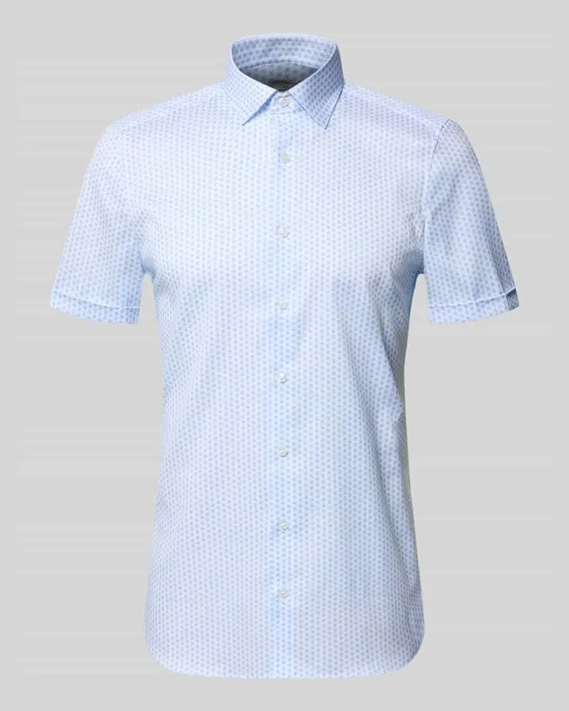 Olymp Slim Fit Business-Hemd im Allover-Look mit Kentkragen Bleu