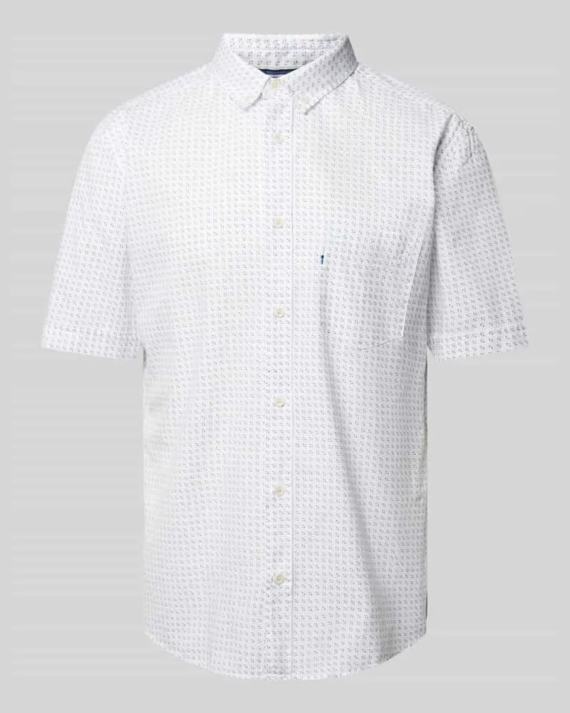 Olymp Slim Fit Kurzarmhemd aus reiner Baumwolle mit Allover-Muster 