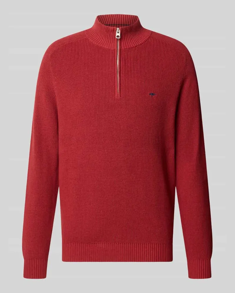 Fynch-Hatton Regular Fit Strickpullover aus reiner Baumwolle mit Troyer-Kragen Rot