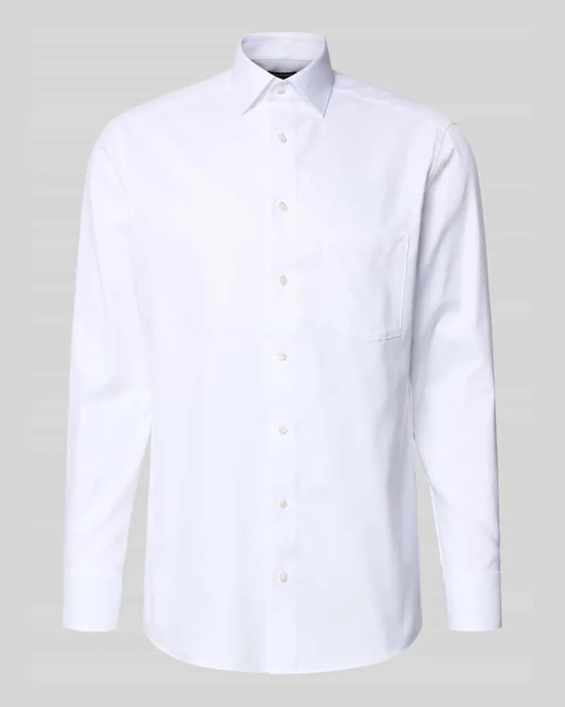 Olymp Regular Fit Business-Hemd mit Strukturmuster und Kentkragen Weiss