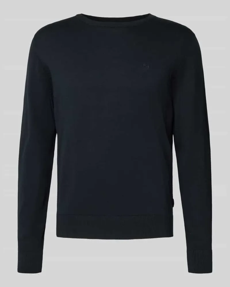 Bugatti Strickpullover mit gerippten Abschlüssen Marine