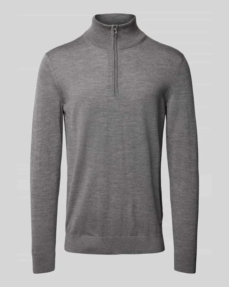 JOOP! Strickpullover mit Troyer-Kragen Modell 'Dario Mittelgrau