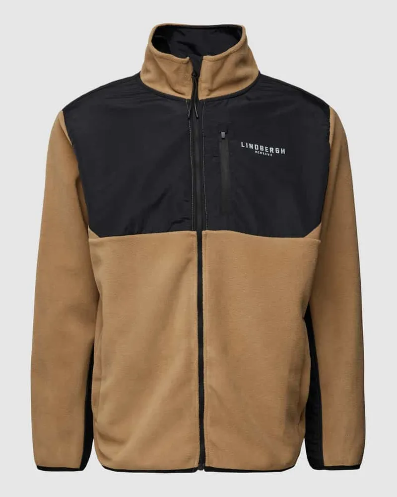 Lindbergh Sweatjacke mit Stehkragen Beige