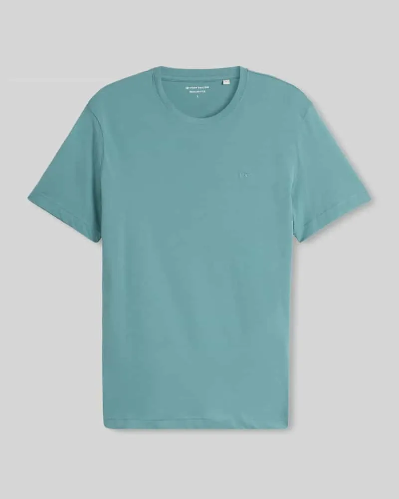 Tom Tailor Regular Fit T-Shirt aus reiner Baumwolle mit Logo-Stitching Blau