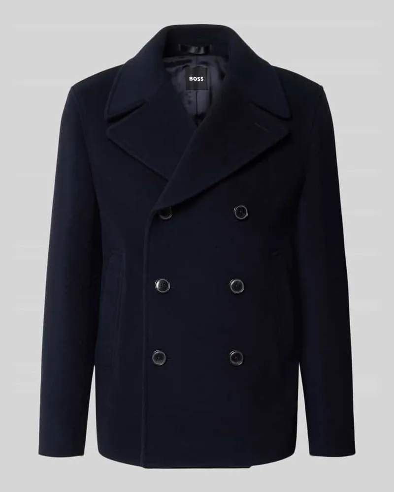 HUGO BOSS Slim Fit Mantel aus Woll-Mix Modell 'H-Hyde-Peacoat-264 Marine