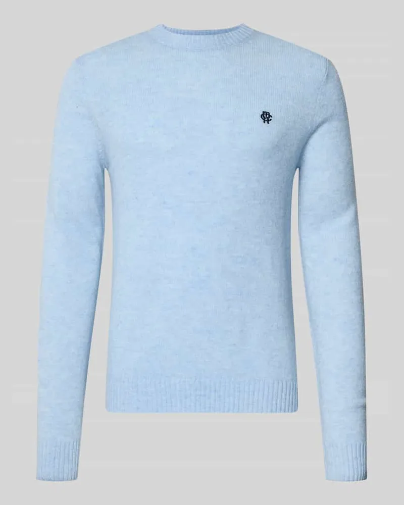 McNeal Slim Fit Strickpullover aus reiner Wolle mit Label-Stitching Sky