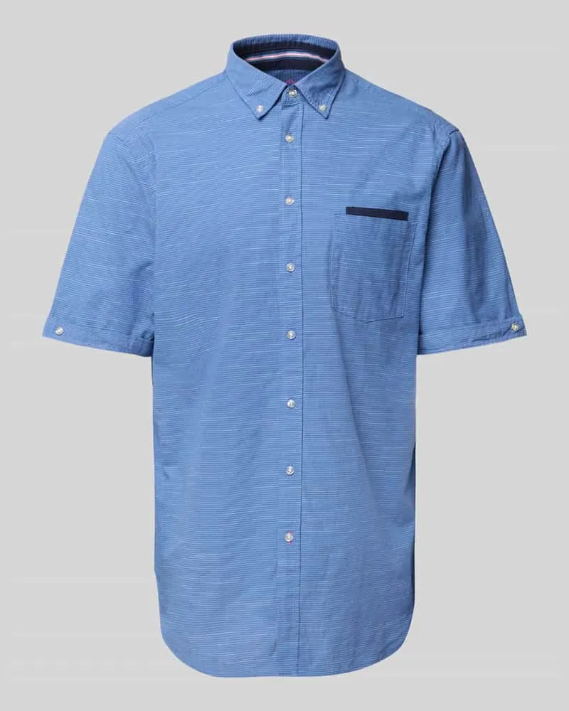 Christian Berg Freizeithemd mit Knopfleiste Jeansblau