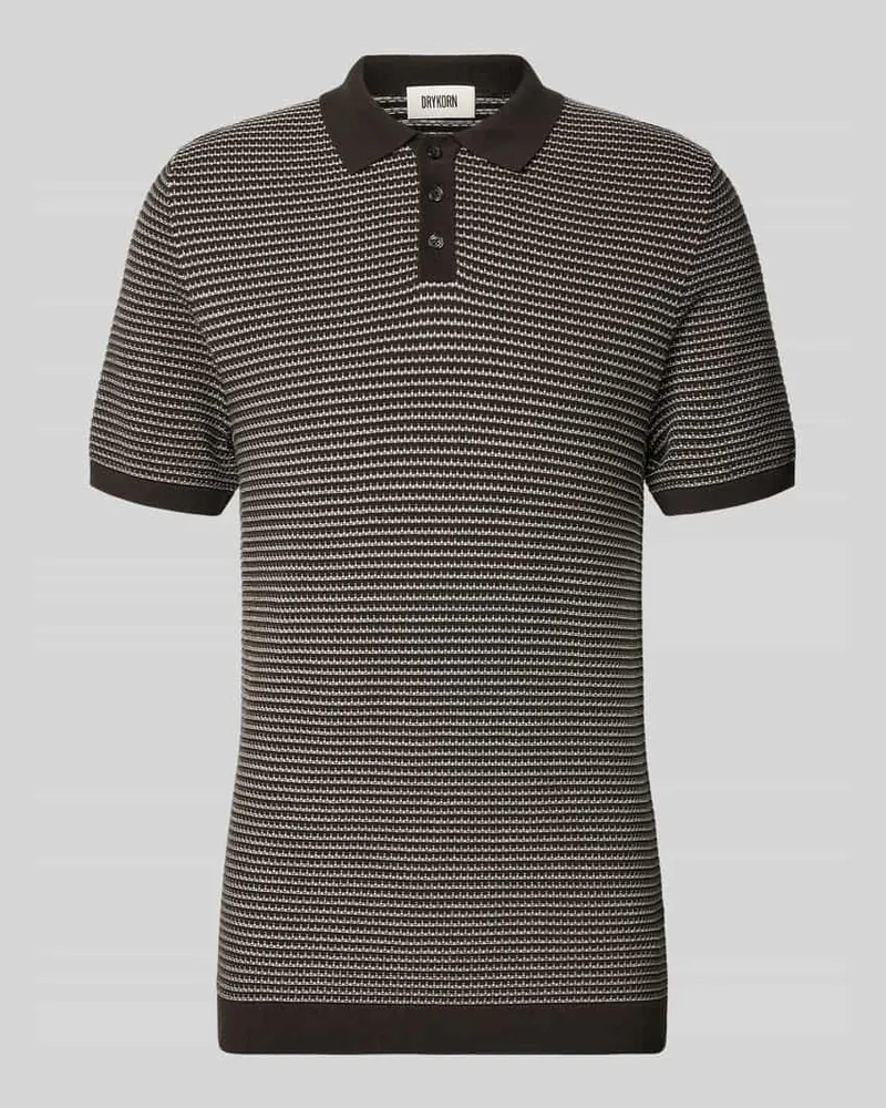 Drykorn Slim Fit Strick-Poloshirt in Two-Tone-Machart Modell 'Triton Dunkelbraun