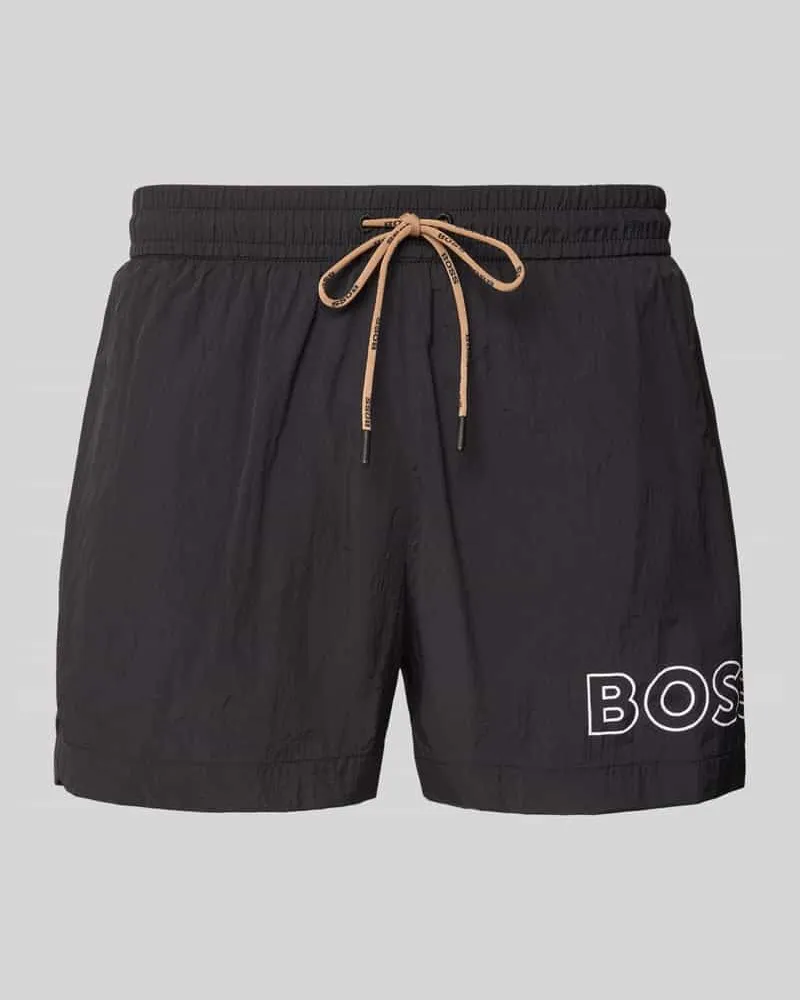 HUGO BOSS Regular Fit Badeshorts mit Label Print Modell 'MOONEYE Black