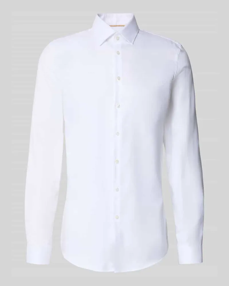 JAKE*S Extralanges Slim Fit Businesshemd mit Kentkragen Weiss