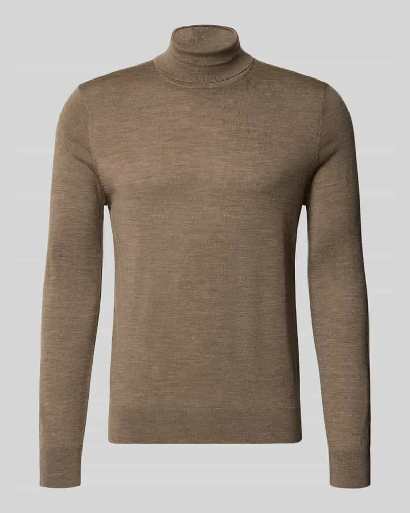Profuomo Slim Fit Rollkragenpullover aus Wolle Mittelbraun
