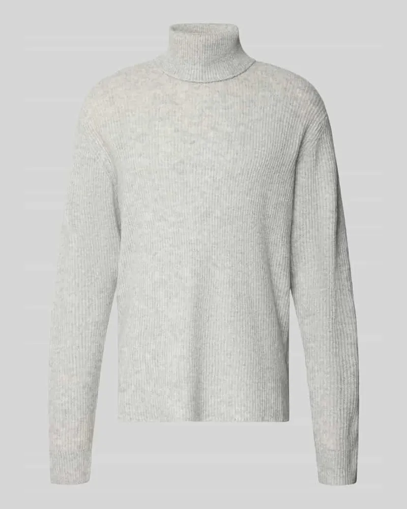 Lindbergh Strickpullover in Ripp-Optik mit Rollkragen Hellgrau