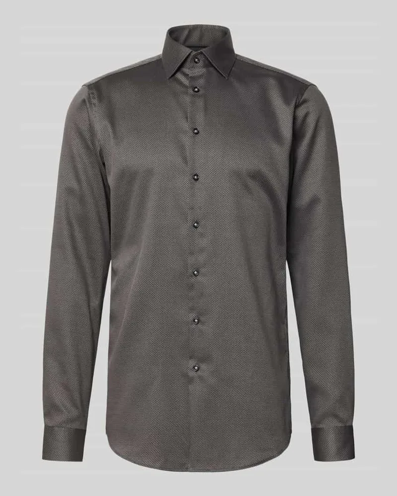 Christian Berg Extralanges Regular Fit Business-Hemd mit Kentkragen Anthrazit