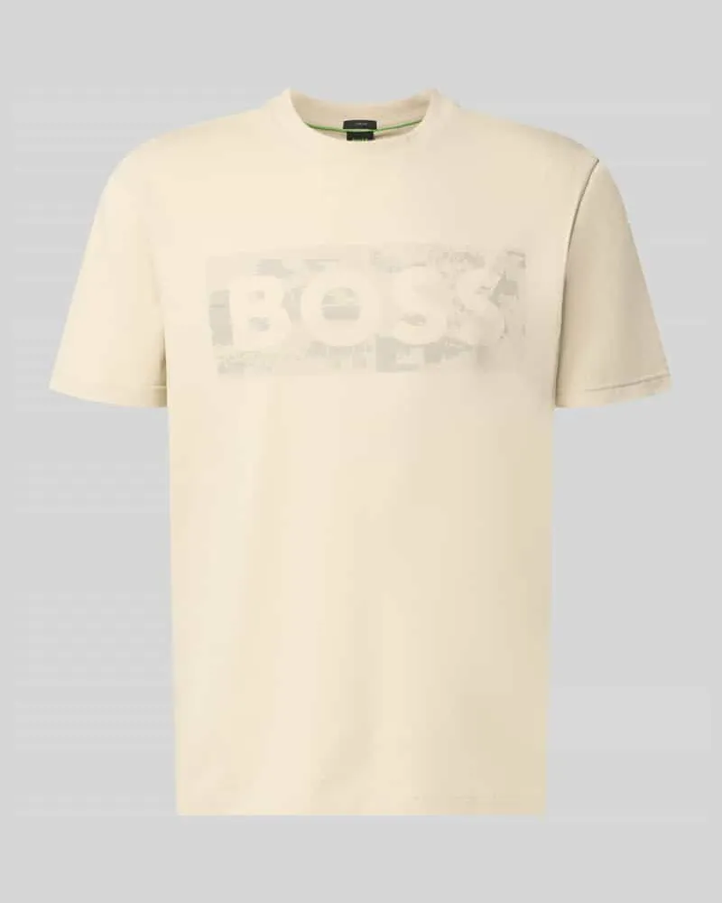 HUGO BOSS Regular Fit T-Shirt aus Baumwoll-Mix Modell 'TS_GLOBE LOGOPATTERN Sand
