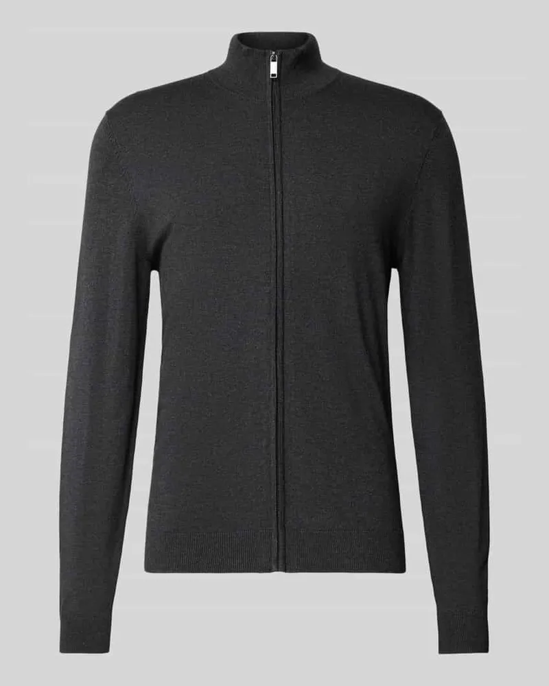 McNeal Strickjacke aus Viskose-Mix mit Stehkragen Dunkelgrau