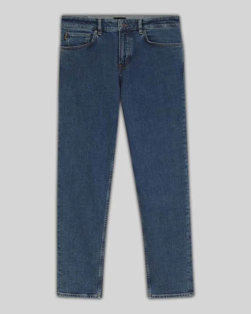 HUGO BOSS Straight Fit Jeans aus Baumwoll-Mix mit Label-Patch Blau