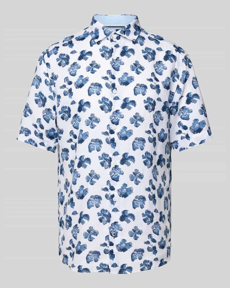 Olymp Regular Fit Leinenhemd mit Haifischkragen Weiss