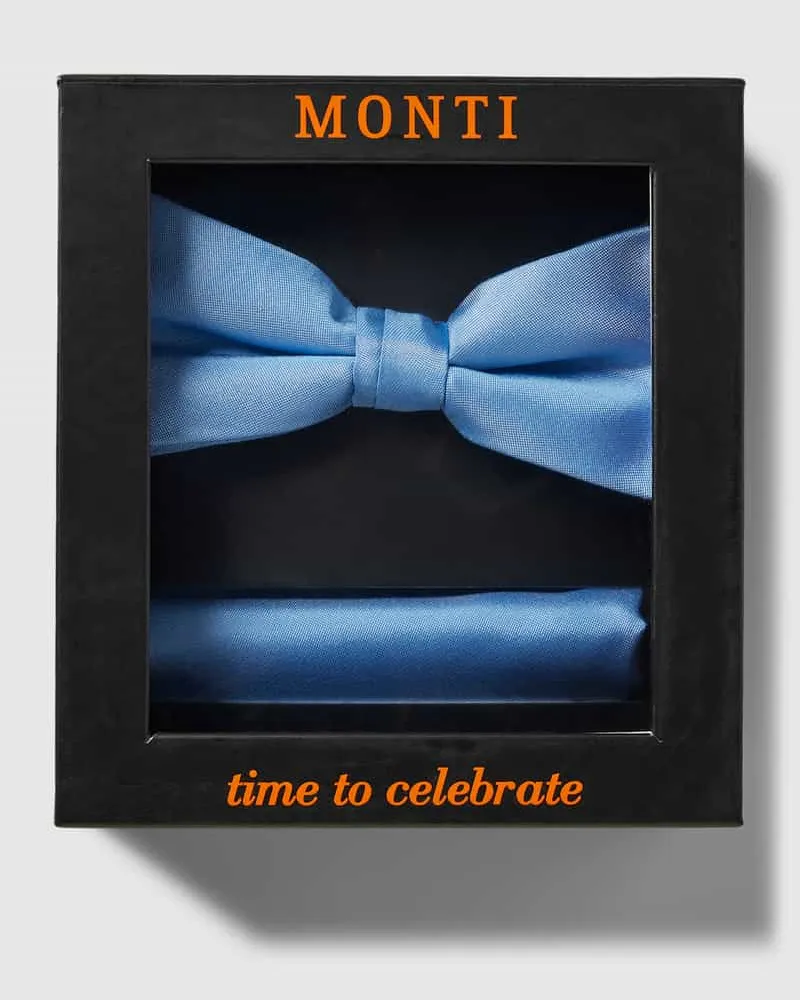 Monti Fliege und Einstecktuch im Set aus reiner Seide Bleu