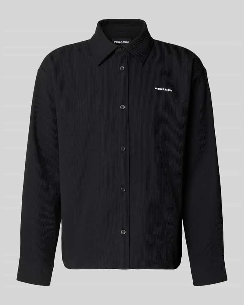 PEGADOR Regular Fit Freizeithemd mit Kentkragen und Label-Stitching Black