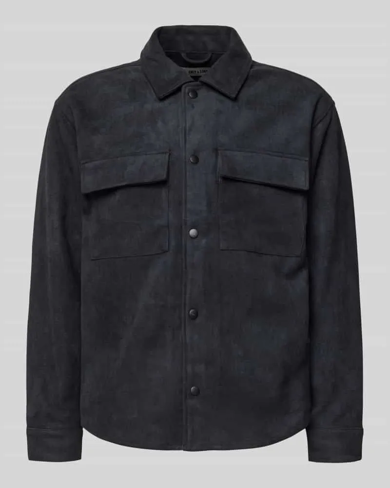 Only & Sons Regular Fit Jacke in Velourslederoptik mit Brustpattentaschen Modell 'RAVI Black