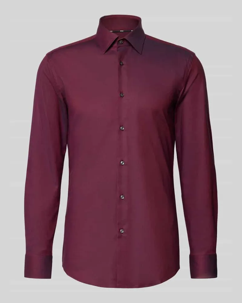 HUGO BOSS Slim Fit Businesshemd aus Bi-Color Twill Modell 'HANK Bordeaux