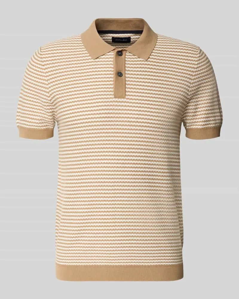 Christian Berg Strickshirt mit Polokragen und Knopfleiste Sand