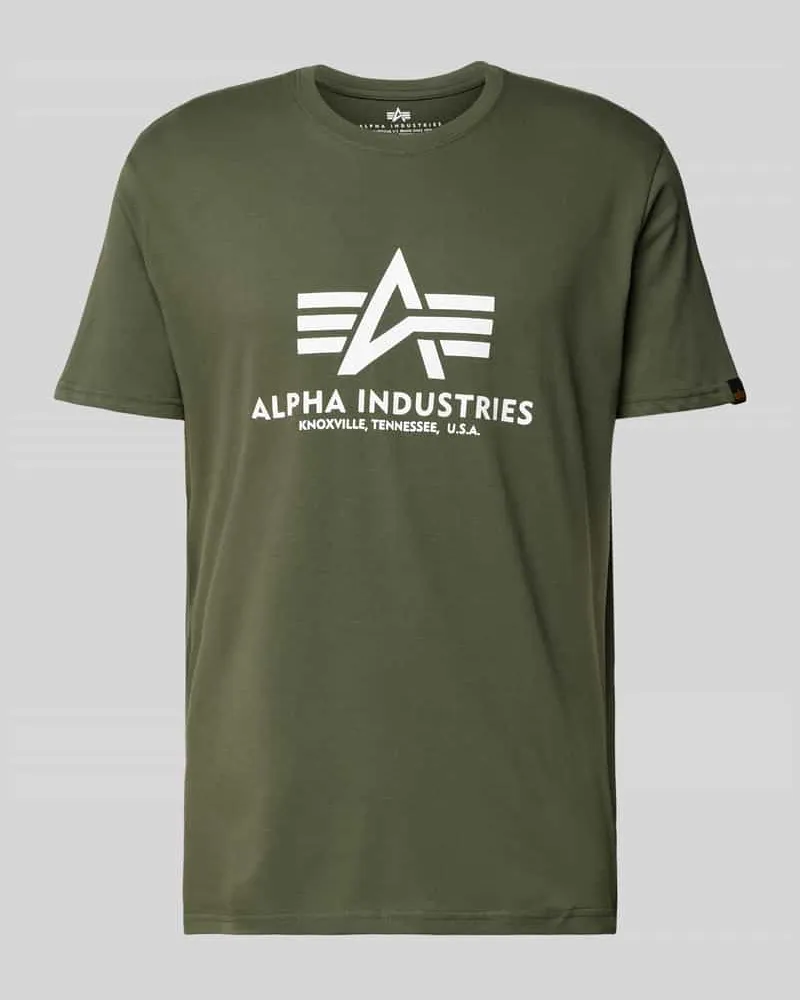 Alpha Industries T-Shirt mit Label-Print Dunkelgruen