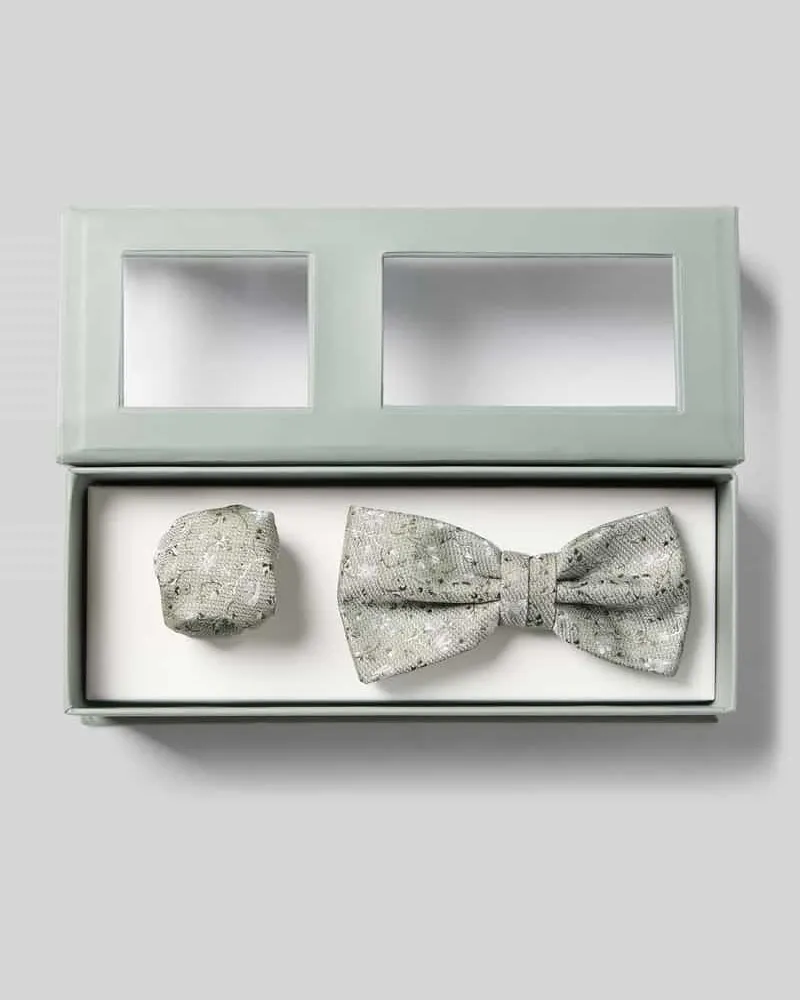 Roy Robson Fliege und Einstecktuch mit floralem Allover-Stitching Gruen