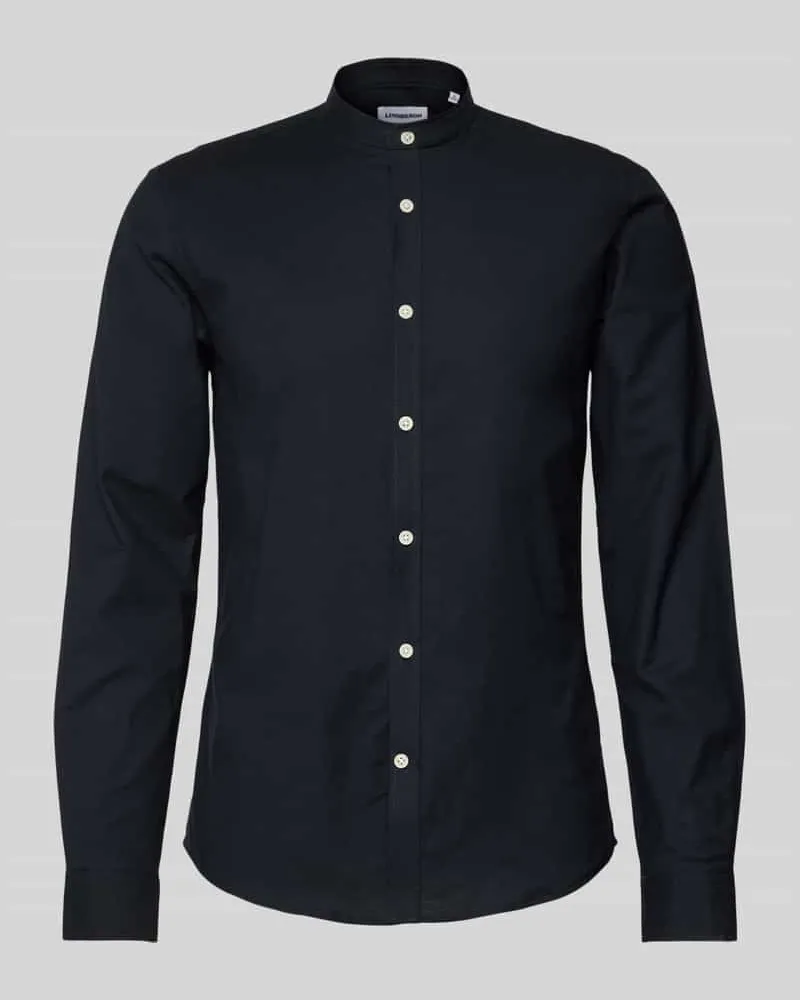 Lindbergh Slim Fit Freizeithemd mit Stehkragen Black