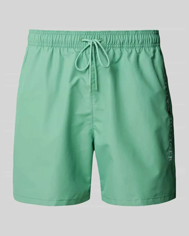 Tommy Hilfiger Regular Fit Badeshorts mit Label Stitching Gruen