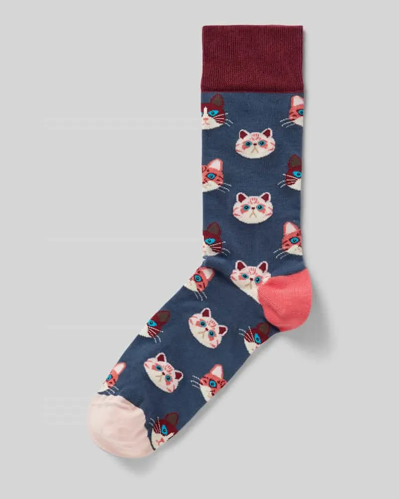 DillySocks Socken mit Motiv-Stitching Modell 'Sky Kitten Marine