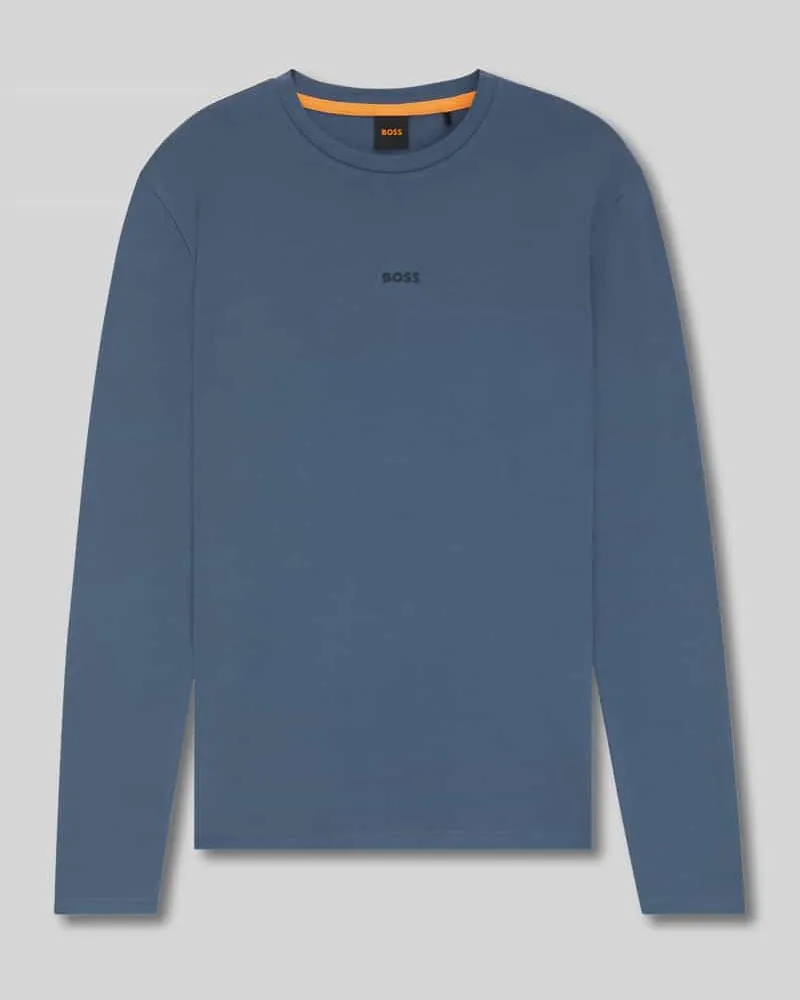 HUGO BOSS Regular Fit Langarmshirt aus Baumwoll-Mix Modell 'TCHARK Rauchblau