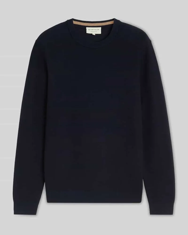 Tom Tailor Regular Fit Pullover mit Crew Neck Kragen Marine