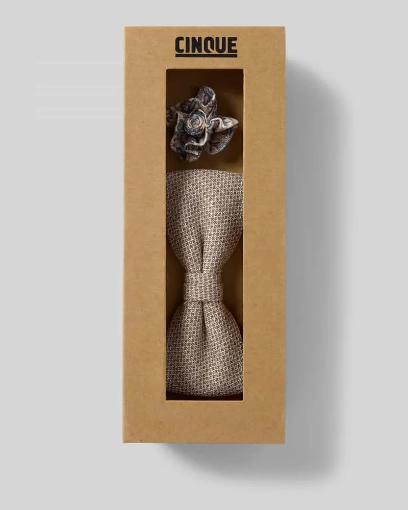 cinque Fliege und Einstecktuch aus Leinen im Set Modell 'TURINO Hellbraun