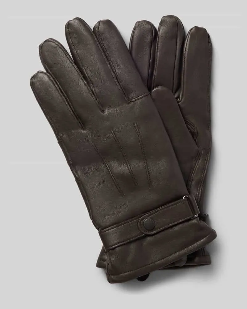 Barbour Handschuhe aus Rindsnappa mit Riegelverschluss Dunkelbraun