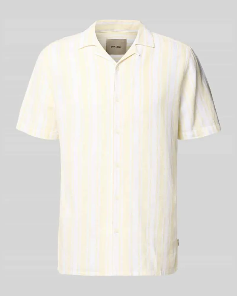 Only & Sons Regular Fit Leinenhemd aus Baumwoll-Leinen-Mix Modell 'CAIDEN Pastellgelb
