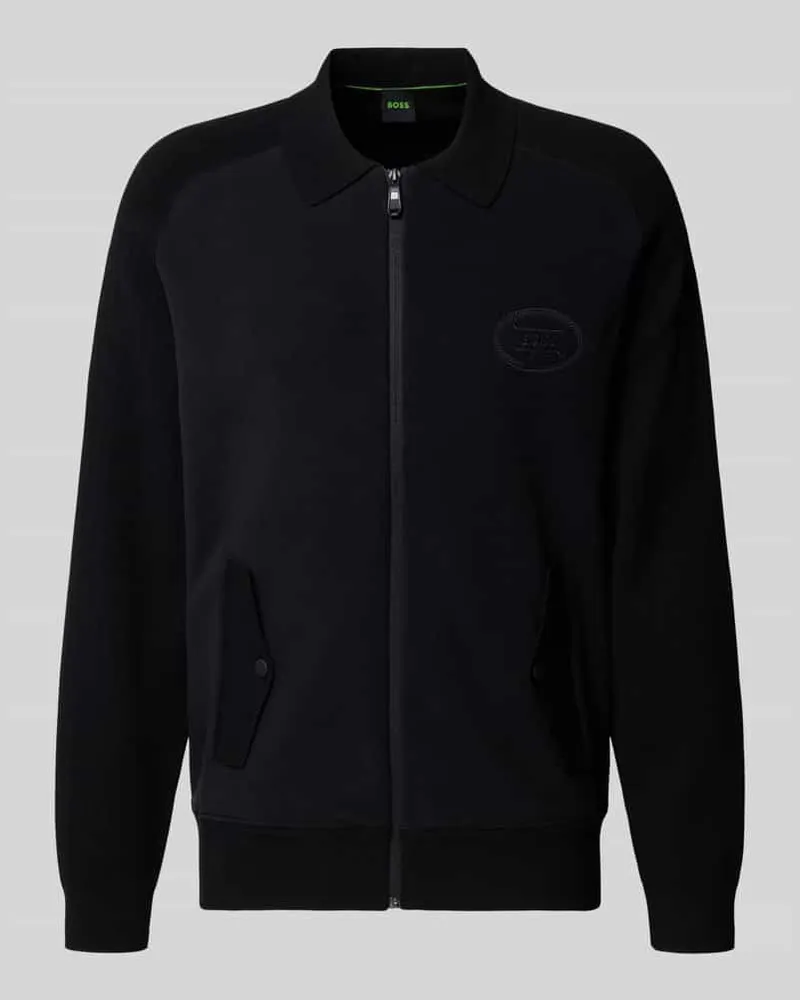 HUGO BOSS Relaxed Fit Strickjacke aus Viskose-Mix Modell 'HOLE Black