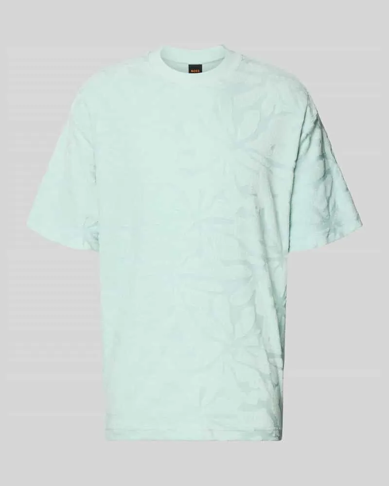 HUGO BOSS Regular Fit T-Shirt aus Baumwoll-Mix Modell 'TE_FLOWER Tuerkis