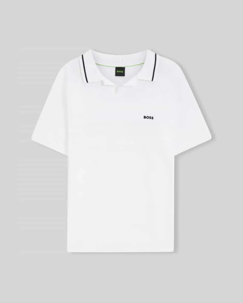 HUGO BOSS Regular Fit Poloshirt aus Strick Weiss