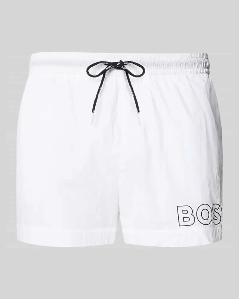 HUGO BOSS Regular Fit Badeshorts mit Label Print Modell 'MOONEYE Weiss