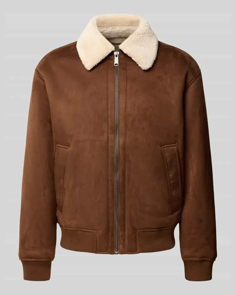 Jack & Jones Bomberjacke in Leder-Optik mit Teddyfell Cognac