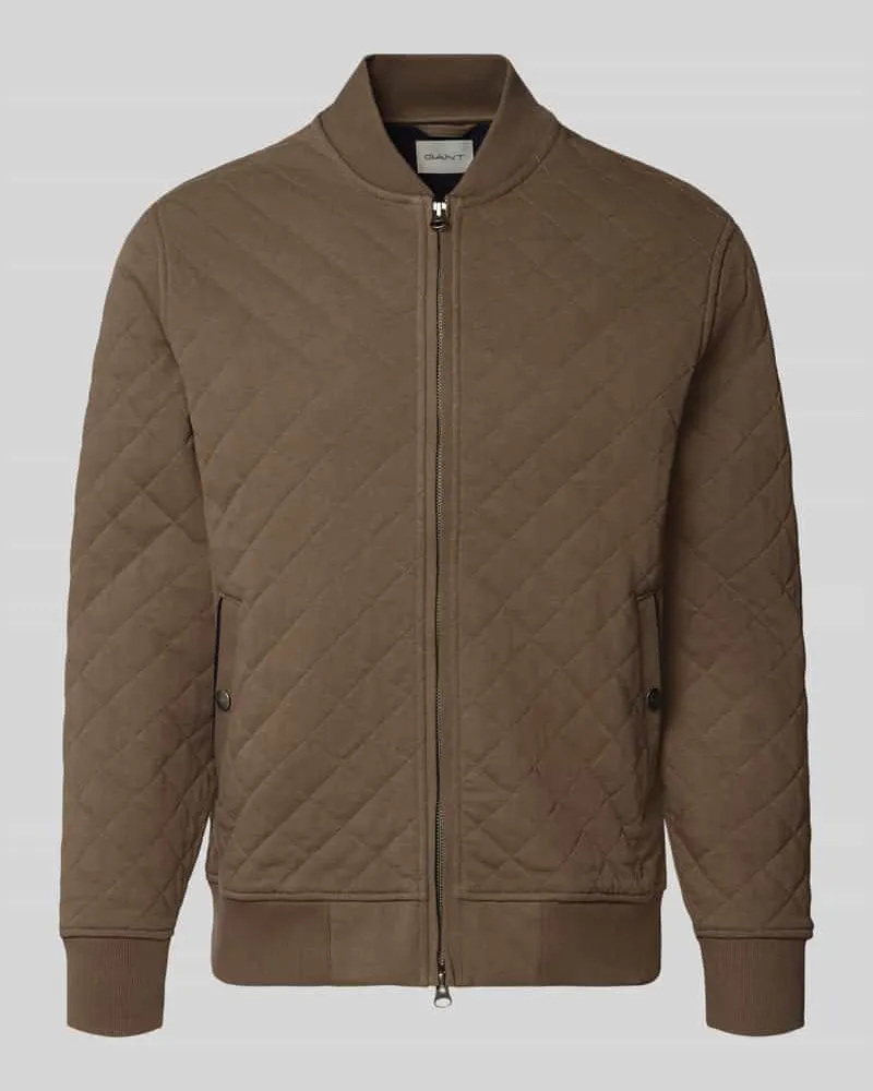 Gant Regular Fit Sweatjacke aus Baumwoll-Mix Taupe