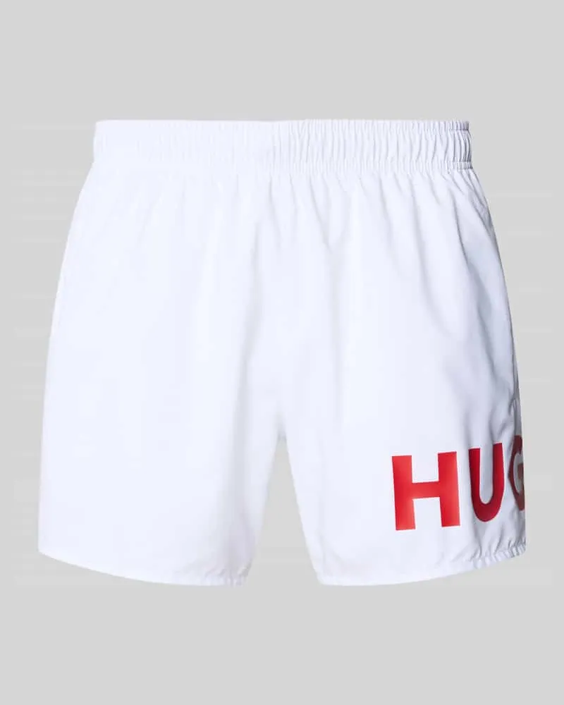 HUGO BOSS Badeshorts mit Label Print Modell 'MAKAI Weiss